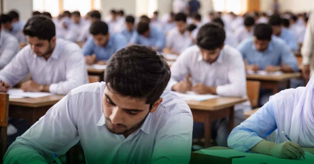 پنجاب میں میٹرک امتحانات کے دوران امتحانی مرکز میں موجود طلبہ کی نمائندہ تصویر